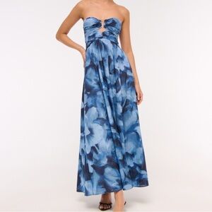 Abercrombie & Fitch Strapless Blue Floral Maxi Dress